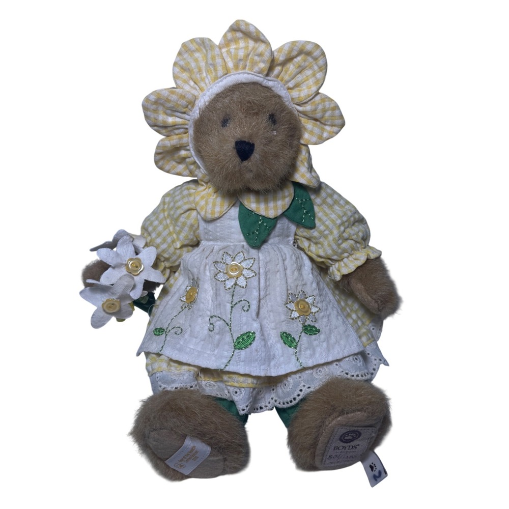 Boyds Bears 2009 Limited Edition‎ Sunflower Teddy Bear Yellow Gingham Dress 14in